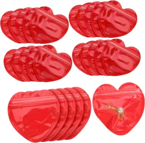100pcs Macaron Jewelry Bag Clear Bags Jewelry Self Sealing Bag Heart Shaped Clear Bags Heart Seal Favor Pouches Love Self Sealing Bags Resealable Craft Bags New Material Red