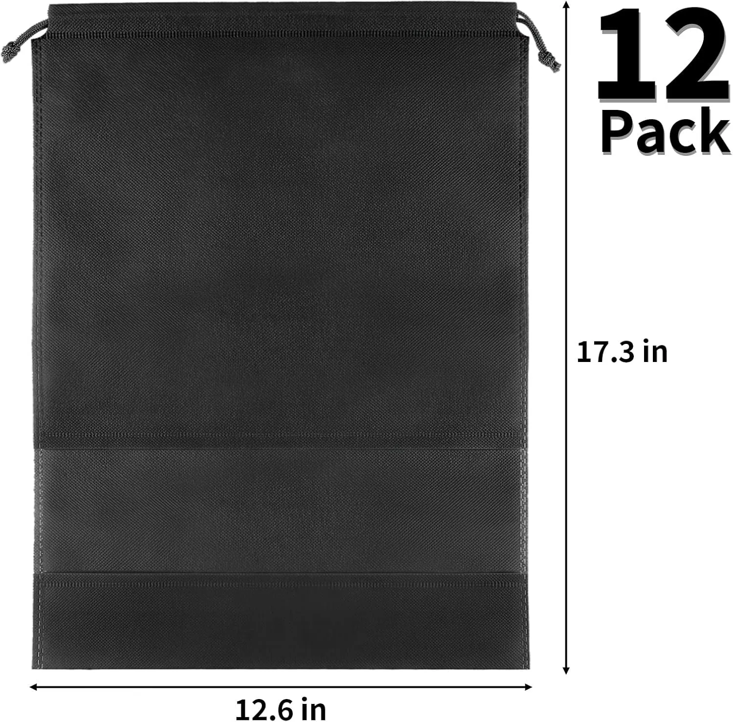 12 Pack Large Shoe Bags for Packing with Clear Window, Dustproof Drawstring Travel Shoe Storage Bags for Men & Women, Black