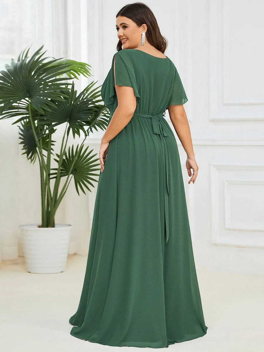 A-Line Pleated Chiffon Tie-Waist Wedding Guest Dress