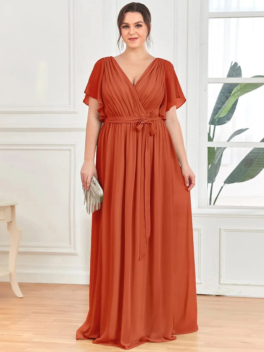 A-Line Pleated Chiffon Tie-Waist Wedding Guest Dress