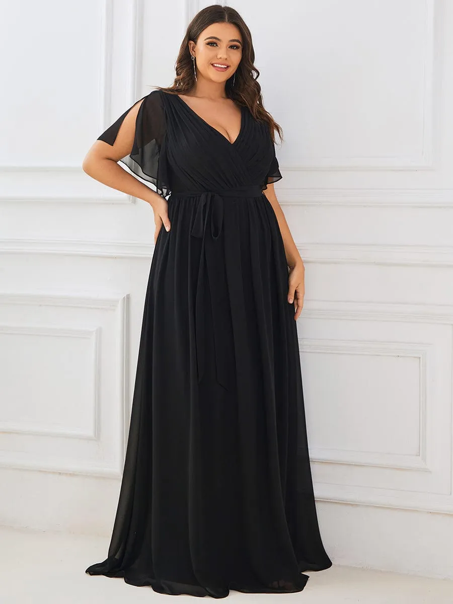 A-Line Pleated Chiffon Tie-Waist Wedding Guest Dress