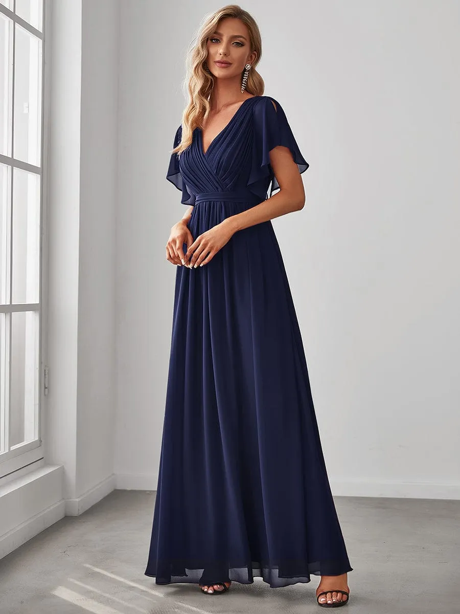 A-Line Pleated Chiffon Tie-Waist Wedding Guest Dress