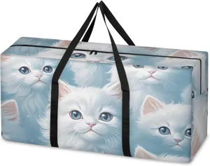 Abstract Cat Extra Large Moving Bags Heavy Duty Storage Bags Cute Cat Cloth Wrap Around Handles Double Zipper Reusable Convenient Foldable Storage Tote for Travel Camping Space Save
