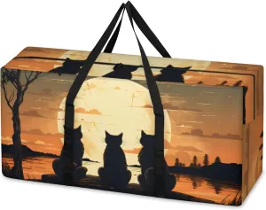 Abstract Cat Extra Large Moving Bags Heavy Duty Storage Bags Fantastic Cat Cloth Wrap Around Handles Double Zipper Reusable Convenient Foldable Storage Tote for Travel Camping Space Save
