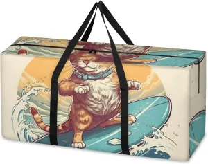 Abstract Cat Extra Large Moving Bags Heavy Duty Storage Bags Watercolor Cat Cloth Wrap Around Handles Double Zipper Reusable Convenient Foldable Storage Tote for Travel Camping Space Save
