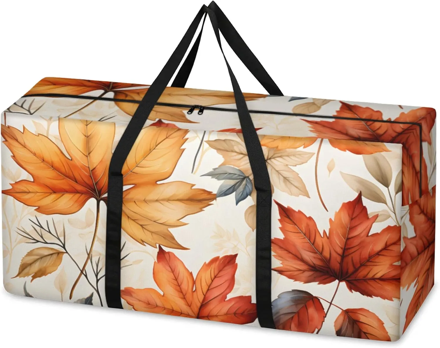 Abstract Maple Leaves Extra Large Moving Bags Heavy Duty Storage Bags Autumn Leaves Cloth Wrap Around Handles Double Zipper Reusable Convenient Foldable Storage Tote for Travel Camping Space Save