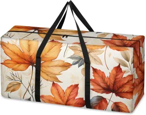 Abstract Maple Leaves Extra Large Moving Bags Heavy Duty Storage Bags Autumn Leaves Cloth Wrap Around Handles Double Zipper Reusable Convenient Foldable Storage Tote for Travel Camping Space Save