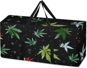 Abstract Maple Leaves Extra Large Moving Bags Heavy Duty Storage Bags Graffiti Leaves Cloth Wrap Around Handles Double Zipper Reusable Convenient Foldable Storage Tote for Travel Camping Space Save