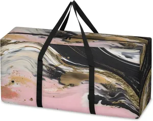 Abstract Marble Extra Large Moving Bags Heavy Duty Storage Bags Colorful Marble Cloth Wrap Around Handles Double Zipper Reusable Convenient Foldable Storage Tote for Travel Camping Space Save