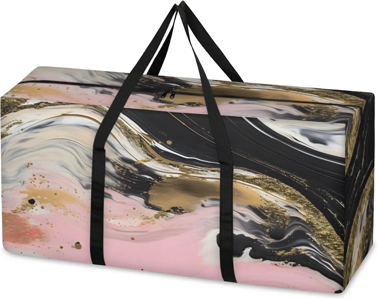 Abstract Marble Extra Large Moving Bags Heavy Duty Storage Bags Colorful Marble Cloth Wrap Around Handles Double Zipper Reusable Convenient Foldable Storage Tote for Travel Camping Space Save