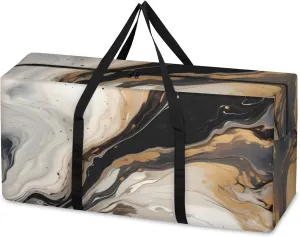 Abstract Marble Extra Large Moving Bags Heavy Duty Storage Bags Glitter Marble Cloth Wrap Around Handles Double Zipper Reusable Convenient Foldable Storage Tote for Travel Camping Space Save