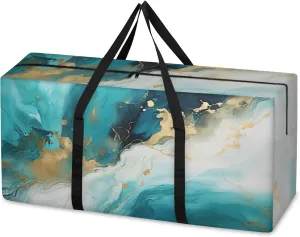 Abstract Marble Extra Large Moving Bags Heavy Duty Storage Bags Indigo Blue Marble Cloth Wrap Around Handles Double Zipper Reusable Convenient Foldable Storage Tote for Travel Camping Space Save