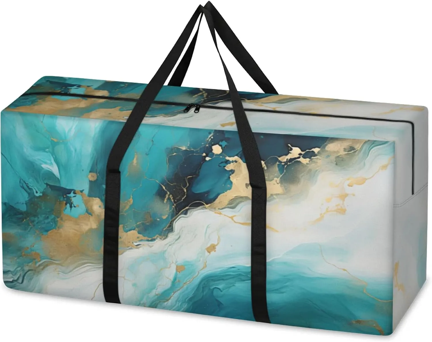 Abstract Marble Extra Large Moving Bags Heavy Duty Storage Bags Indigo Blue Marble Cloth Wrap Around Handles Double Zipper Reusable Convenient Foldable Storage Tote for Travel Camping Space Save