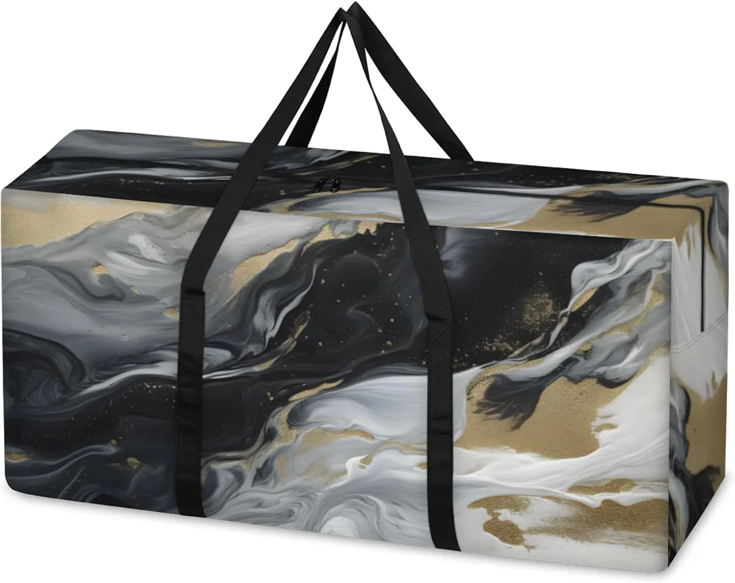 Abstract Marble Extra Large Moving Bags Heavy Duty Storage Bags Watercolor Marble Cloth Wrap Around Handles Double Zipper Reusable Convenient Foldable Storage Tote for Travel Camping Space Save