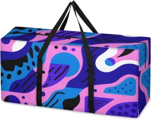 Abstract Purple Geometry Extra Large Moving Bags Heavy Duty Storage Bags Cloth Wrap Around Handles Double Zipper Reusable Convenient Foldable Storage Tote for Travel Camping Space Save