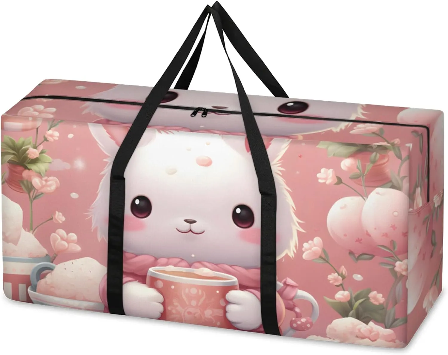 Abstract Rabbit Extra Large Moving Bags Heavy Duty Storage Bags Cartoon Rabbit Cloth Wrap Around Handles Double Zipper Reusable Convenient Foldable Storage Tote for Travel Camping Space Save