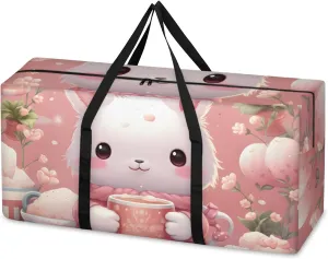 Abstract Rabbit Extra Large Moving Bags Heavy Duty Storage Bags Cartoon Rabbit Cloth Wrap Around Handles Double Zipper Reusable Convenient Foldable Storage Tote for Travel Camping Space Save
