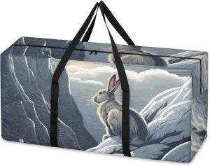 Abstract Rabbit Extra Large Moving Bags Heavy Duty Storage Bags Cloth Wrap Around Handles Double Zipper Reusable Convenient Foldable Storage Tote for Travel Camping Space Save