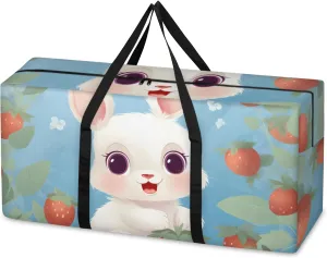 Abstract Rabbit Extra Large Moving Bags Heavy Duty Storage Bags Strawberry Cloth Wrap Around Handles Double Zipper Reusable Convenient Foldable Storage Tote for Travel Camping Space Save