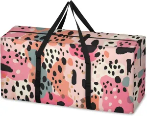 Abstract Retro Geometry Extra Large Moving Bags Heavy Duty Storage Bags Cloth Wrap Around Handles Double Zipper Reusable Convenient Foldable Storage Tote for Travel Camping Space Save
