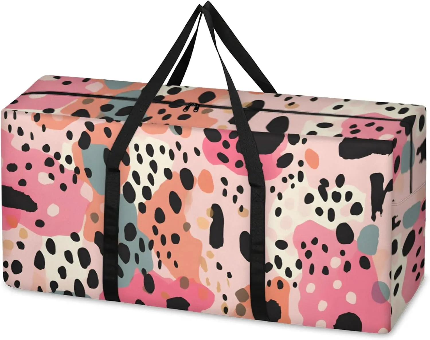 Abstract Retro Geometry Extra Large Moving Bags Heavy Duty Storage Bags Cloth Wrap Around Handles Double Zipper Reusable Convenient Foldable Storage Tote for Travel Camping Space Save