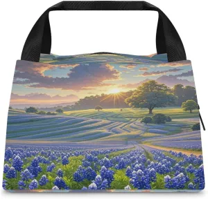 Adult Insulated Bags, Texas Bluebonnets Scenery Printed Cooler Bags, Insulated Tote Bags, Grocery Tote Bags