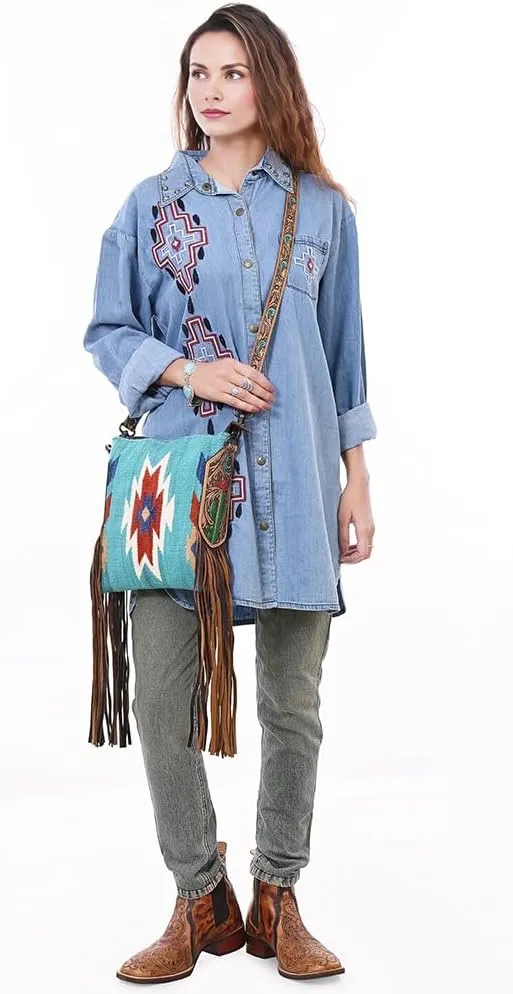American Darling Hand Tooled Saddle Blanket Genuine Leather Women Bag Western Handbag Purse