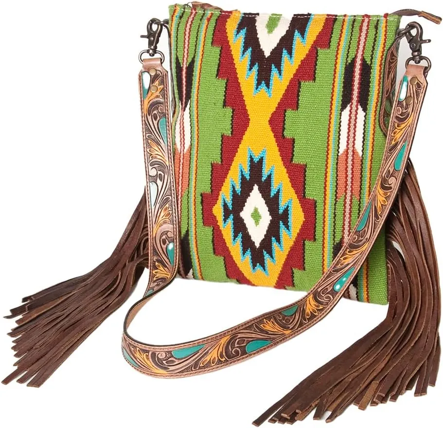 American Darling Messenger Bag Saddle Blanket Fabric Genuine Leather Western Women Bag Handbag Purse | Cute Messenger Bag | Leather Messenger Bag | Messenger Purse