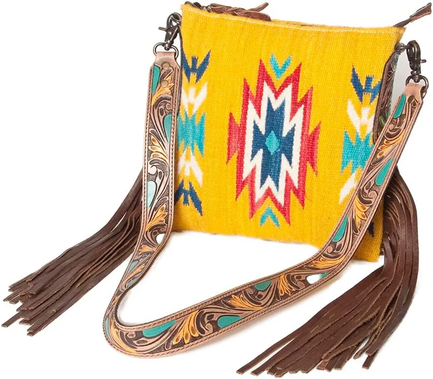 American Darling Messenger Bag Saddle Blanket Fabric Genuine Leather Western Women Bag Handbag Purse | Cute Messenger Bag | Leather Messenger Bag | Messenger Purse