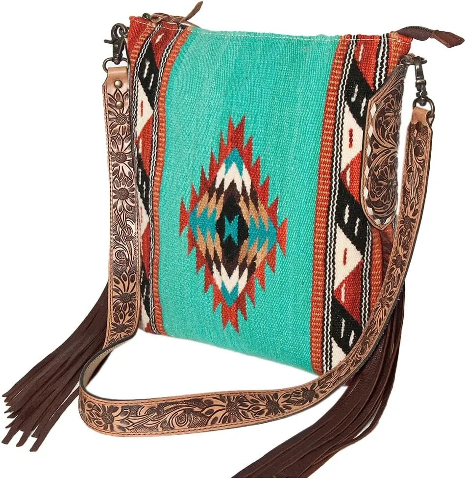 American Darling Messenger Bag Saddle Blanket Fabric Genuine Leather Western Women Bag Handbag Purse | Cute Messenger Bag | Leather Messenger Bag | Messenger Purse
