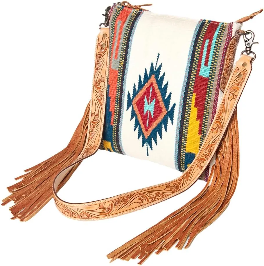 American Darling Messenger Bag Saddle Blanket Fabric Genuine Leather Western Women Bag Handbag Purse | Cute Messenger Bag | Leather Messenger Bag | Messenger Purse
