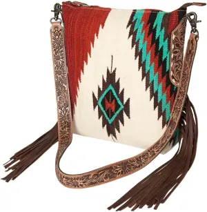 American Darling Messenger Bag Saddle Blanket Fabric Genuine Leather Western Women Bag Handbag Purse | Cute Messenger Bag | Leather Messenger Bag | Messenger Purse