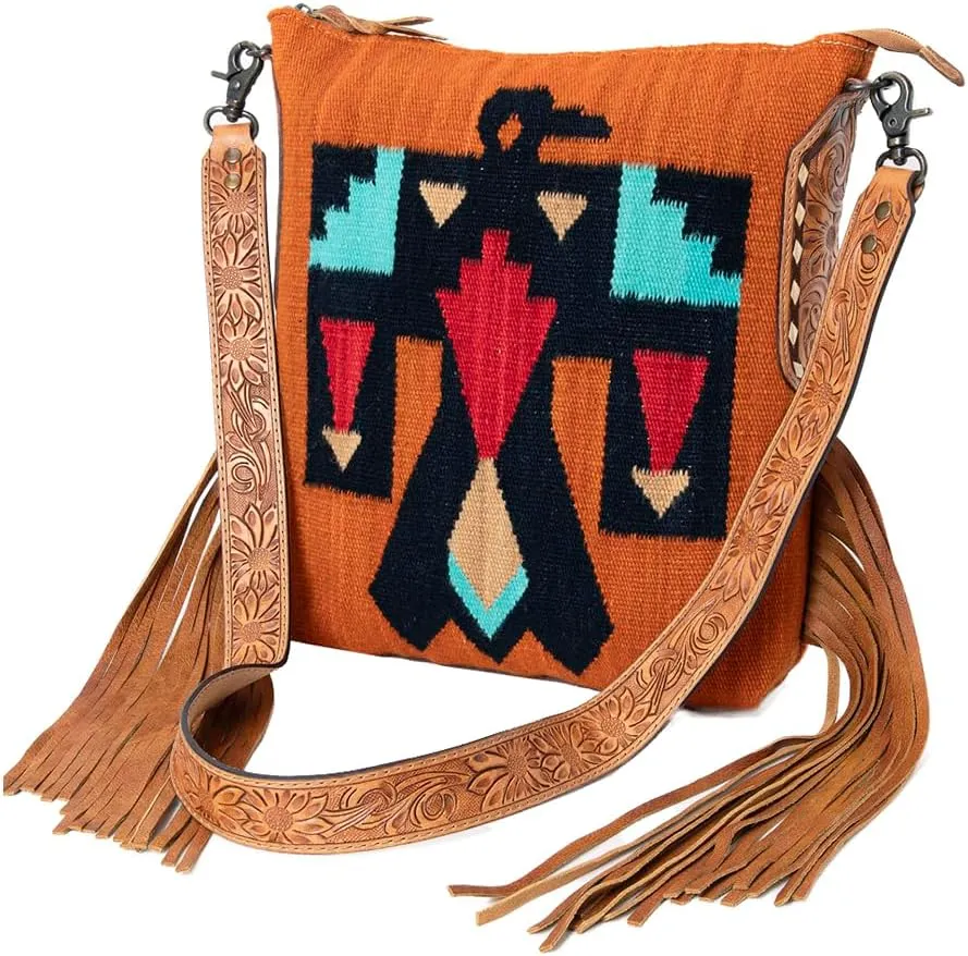 American Darling Messenger Bag Saddle Blanket Fabric Genuine Leather Western Women Bag Handbag Purse | Cute Messenger Bag | Leather Messenger Bag | Messenger Purse