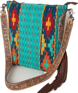 American Darling Messenger Bag Saddle Blanket Fabric Genuine Leather Western Women Bag Handbag Purse | Cute Messenger Bag | Leather Messenger Bag | Messenger Purse