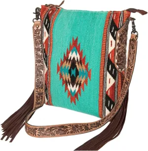 American Darling Messenger Bag Saddle Blanket Fabric Genuine Leather Western Women Bag Handbag Purse | Cute Messenger Bag | Leather Messenger Bag | Messenger Purse