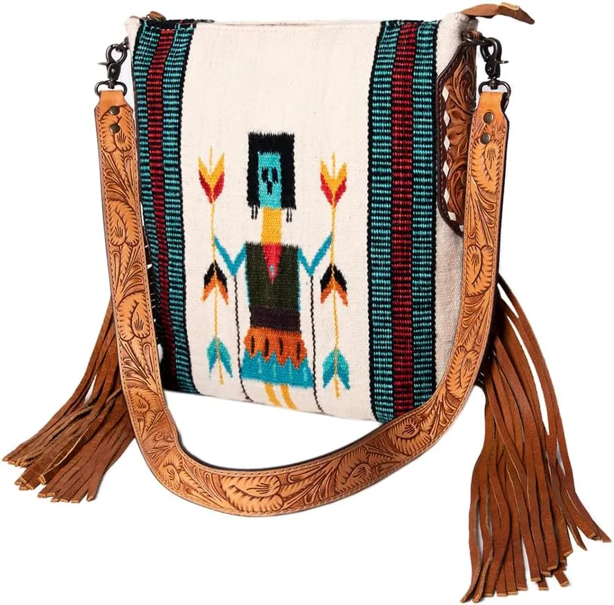 American Darling Messenger Bag Saddle Blanket Fabric Genuine Leather Western Women Bag Handbag Purse | Cute Messenger Bag | Leather Messenger Bag | Messenger Purse