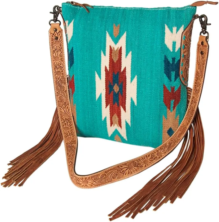 American Darling Messenger Bag Saddle Blanket Fabric Genuine Leather Western Women Bag Handbag Purse | Cute Messenger Bag | Leather Messenger Bag | Messenger Purse