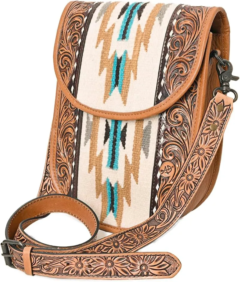 American Darling Messenger Bag Saddle Blanket Fabric Genuine Leather Western Women Bag Handbag Purse | Cute Messenger Bag | Leather Messenger Bag | Messenger Purse
