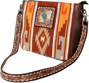 American Darling Messenger Saddle Blanket Fabric Genuine Leather Western Women Bag Handbag Purse | Cute Messenger Bag | Leather Messenger Bag | Messenger Purse