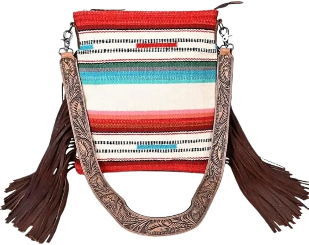 American Darling Messenger Saddle Blanket Fabric Genuine Leather Western Women Bag Handbag Purse | Cute Messenger Bag | Leather Messenger Bag | Messenger Purse