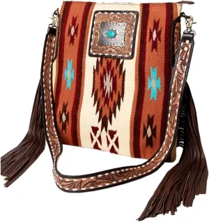 American Darling Messenger Saddle Blanket Fabric Genuine Leather Western Women Bag Handbag Purse | Cute Messenger Bag | Leather Messenger Bag | Messenger Purse