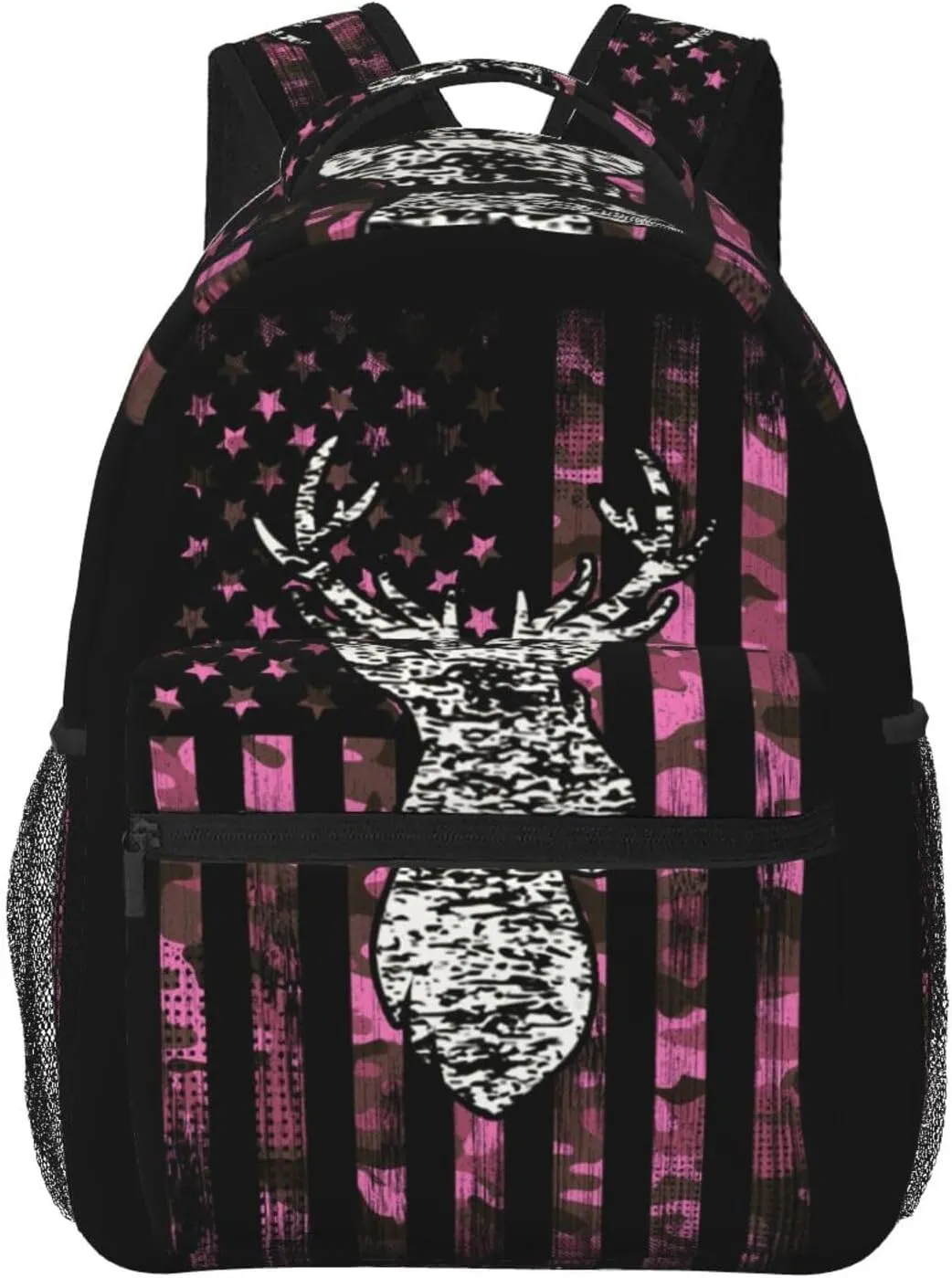 American Flag Camo Funny Deer Hunting Pink Camouflage Backpack Travel Bag Bookbags Satchels Daypacks