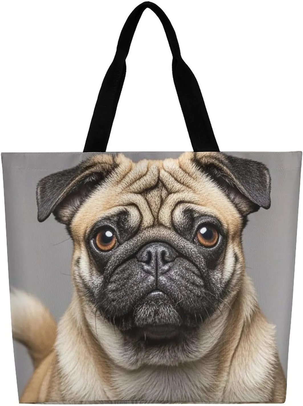Animal Pug Dog Beach Bag Reusable Tote Bag Foldable Grocery Bags Women Shopping Bags for Daily Essentials