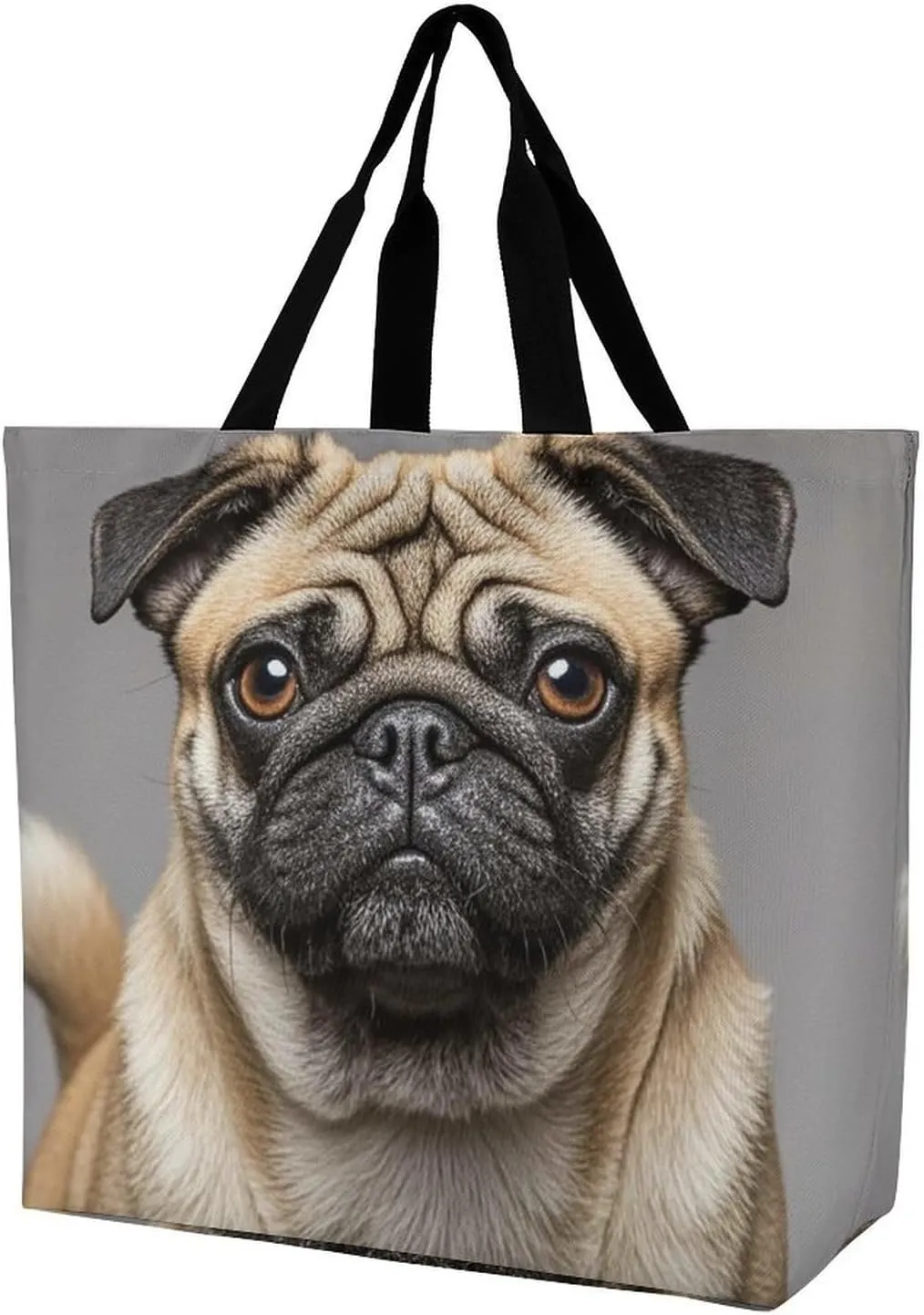Animal Pug Dog Beach Bag Reusable Tote Bag Foldable Grocery Bags Women Shopping Bags for Daily Essentials