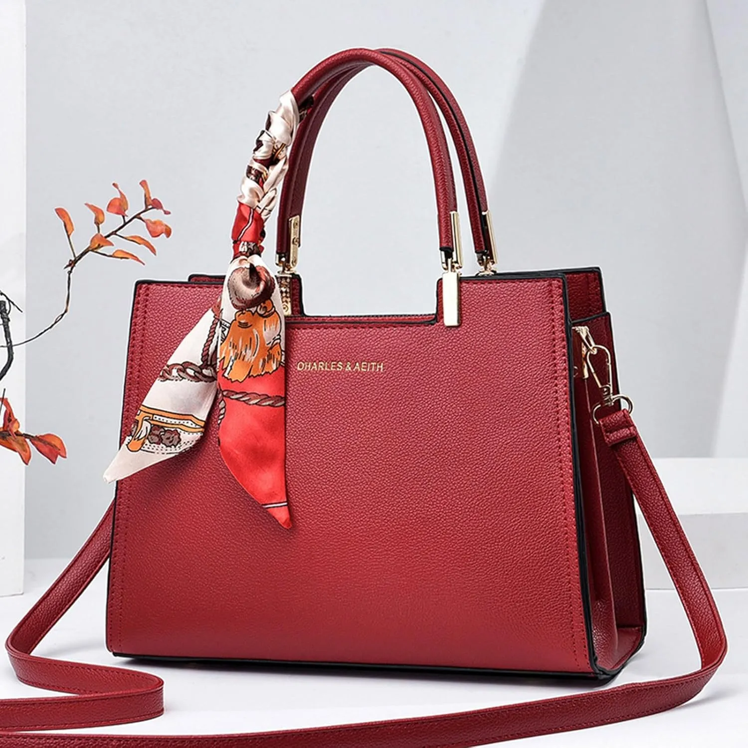 Anti Theft Shoulder Bags for Woman Lightweight Tote Shoulder Bags Satchel Black Purses Temperament Clutch Purse(Red)