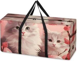 Artistic Cat Extra Large Moving Bags Heavy Duty Storage Bags Dreamy Cat Cloth Wrap Around Handles Double Zipper Reusable Convenient Foldable Storage Tote for Travel Camping Space Save