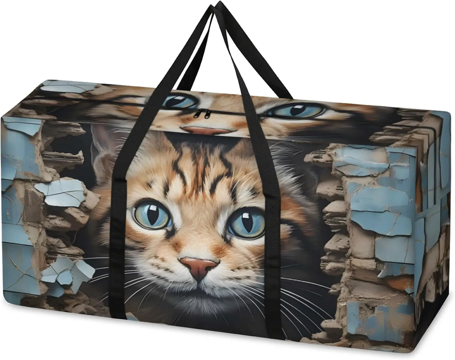 Artistic Cat Extra Large Moving Bags Heavy Duty Storage Bags Graffiti Cat Cloth Wrap Around Handles Double Zipper Reusable Convenient Foldable Storage Tote for Travel Camping Space Save