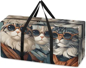 Artistic Cat Extra Large Moving Bags Heavy Duty Storage Bags Watercolor Cat Cloth Wrap Around Handles Double Zipper Reusable Convenient Foldable Storage Tote for Travel Camping Space Save