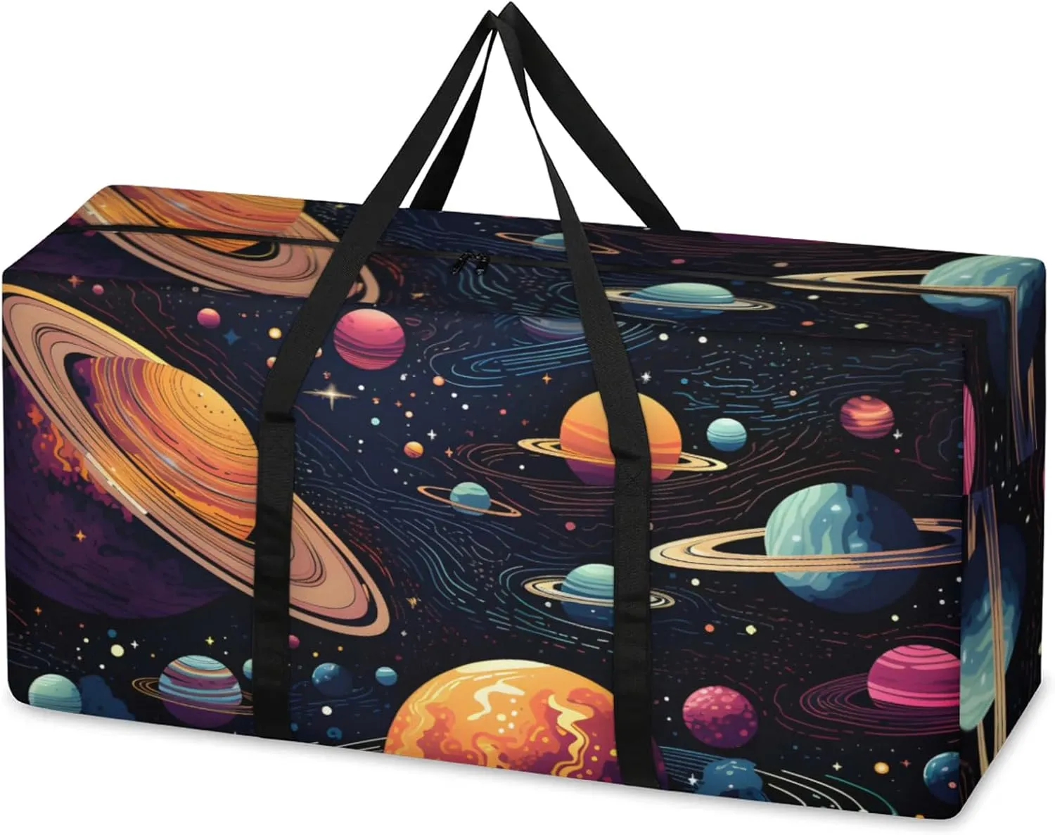 Artistic Galaxy Extra Large Moving Bags Heavy Duty Storage Bags Bright Galaxy Cloth Wrap Around Handles Double Zipper Reusable Convenient Foldable Storage Tote for Travel Camping Space Save