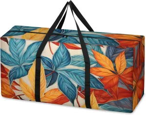 Autumn Maple Leaves Extra Large Moving Bags Heavy Duty Storage Bags Colorful Leaves Cloth Wrap Around Handles Double Zipper Reusable Convenient Foldable Storage Tote for Travel Camping Space Save